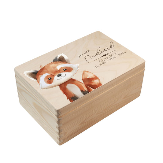 Personalisierte Erinnerungsbox Baby aus Holz mit Waldtiermotiv Fuchs 3