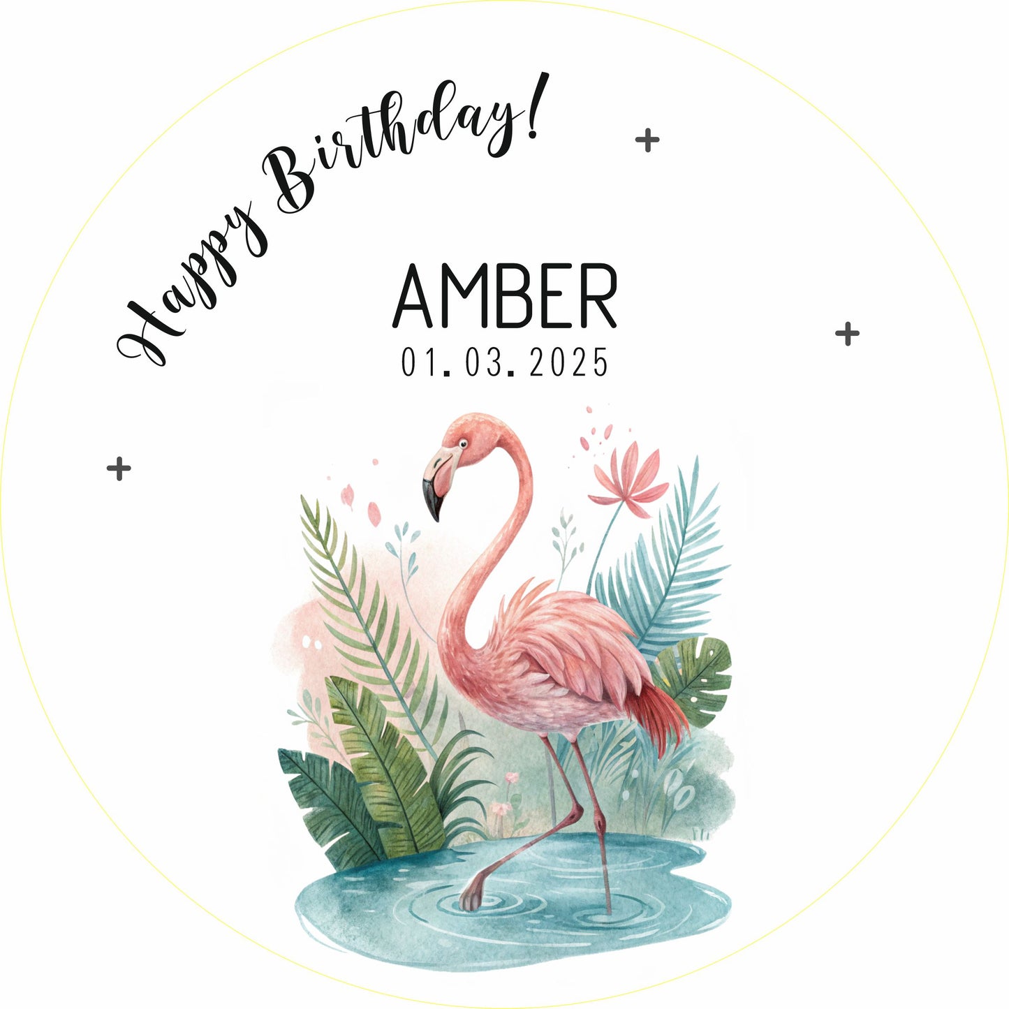 personalisierter Kerzenteller mit Kerze, Vase und Zahlen (Flamingo)