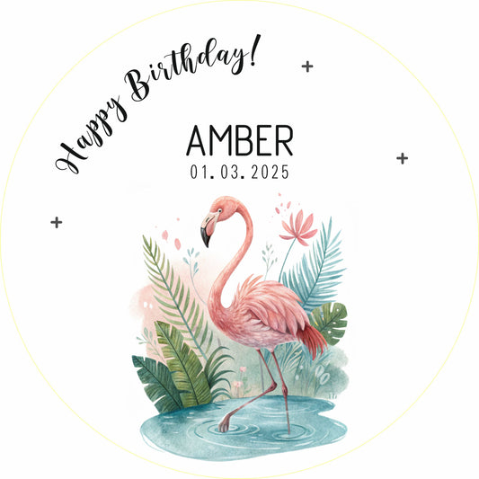 personalisierter Kerzenteller mit Kerze, Vase und Zahlen (Flamingo)