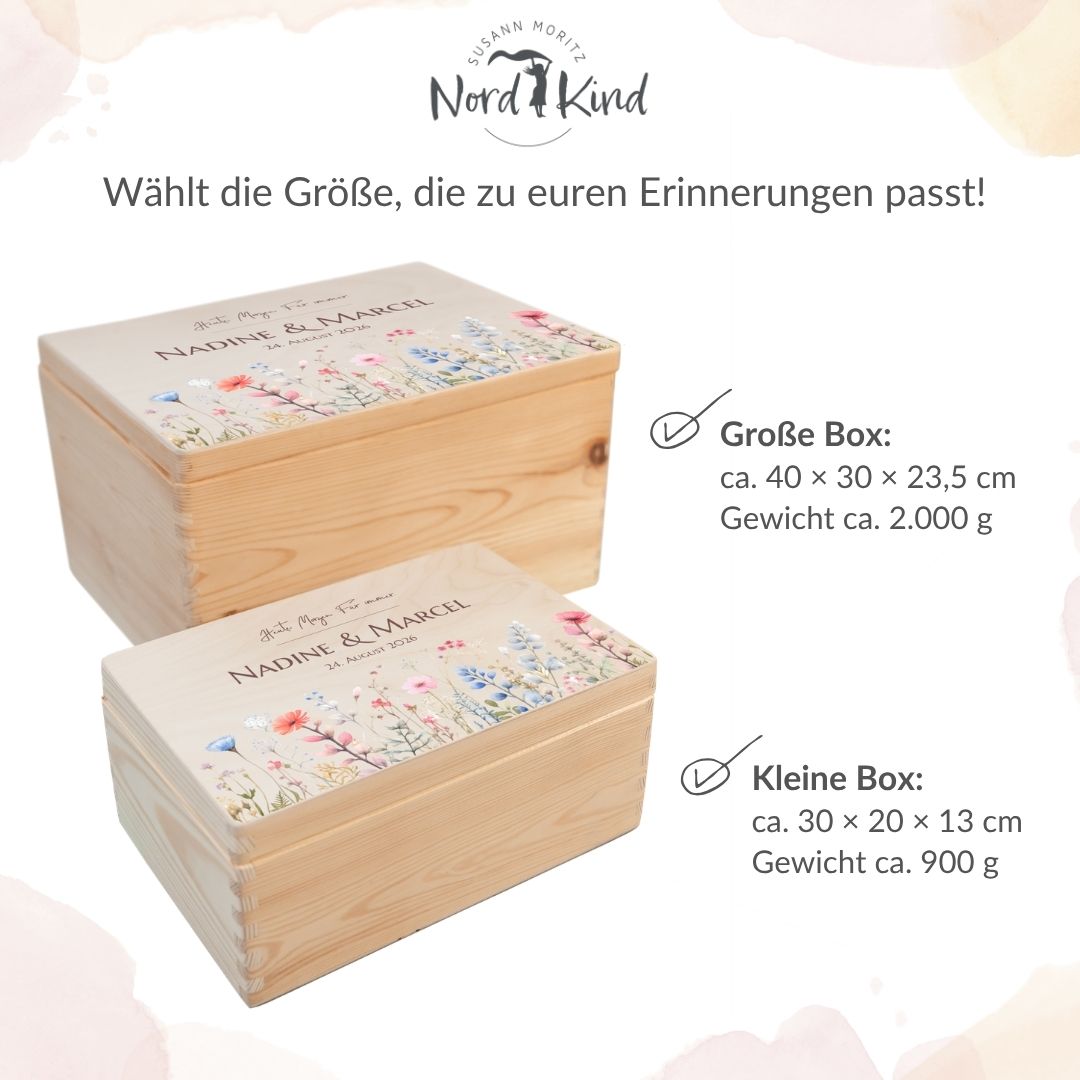 Erinnerungsbox Hochzeit Blumenwiese 2 aus Holz in zwei Größen