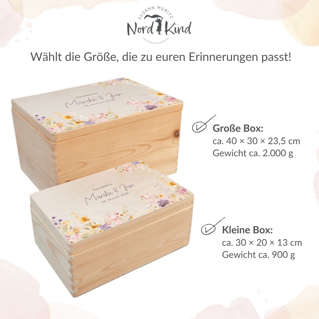 Erinnerungsbox Hochzeit Blumenwiese 3 aus Holz in zwei Größen