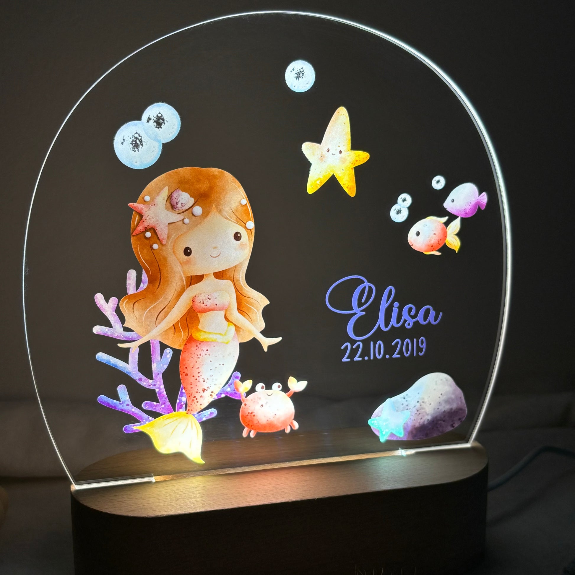 Nachtlampe personalisiert aus Acryl mit Motiv Meerjungfrau II