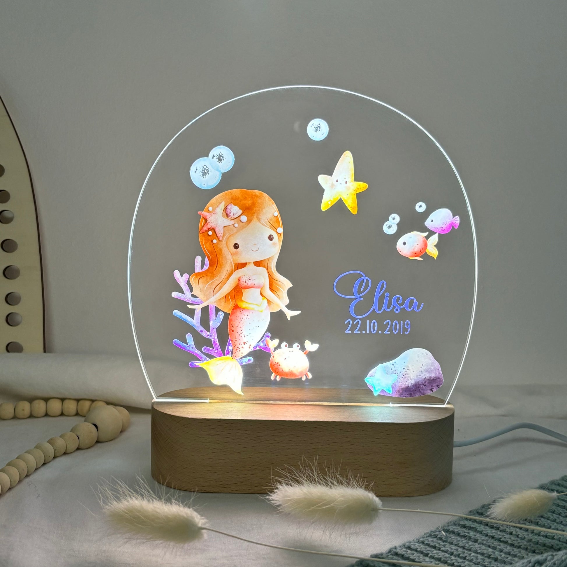 Nachtlampe personalisiert aus Acryl mit Motiv Meerjungfrau II