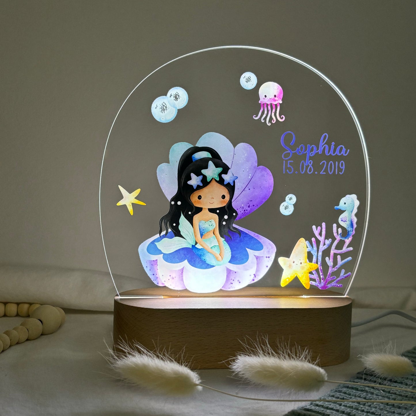 Nachtlampe personalisiert aus Acryl mit Motiv Meerjungfrau I