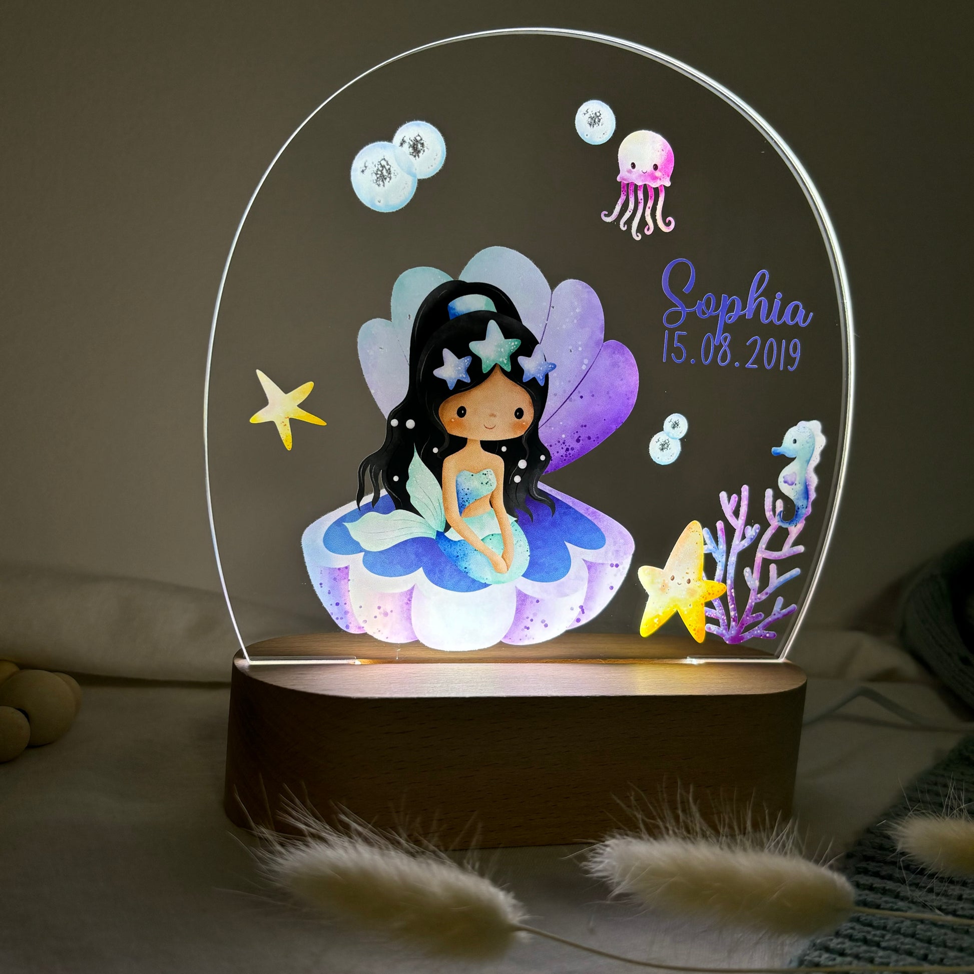 Nachtlampe personalisiert aus Acryl mit Motiv Meerjungfrau I