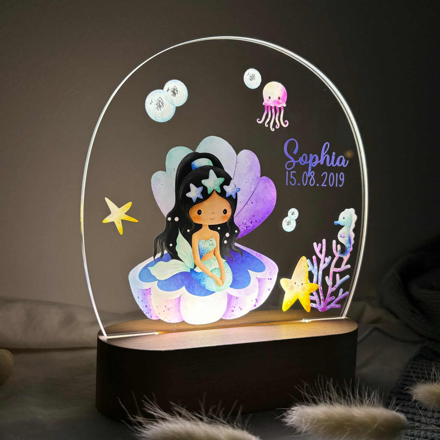 Nachtlampe personalisiert aus Acryl mit Motiv Meerjungfrau I