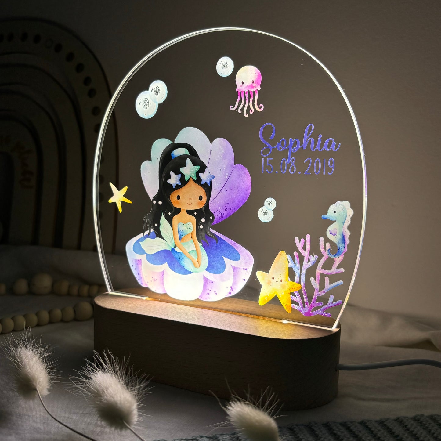 Nachtlampe personalisiert aus Acryl mit Motiv Meerjungfrau I