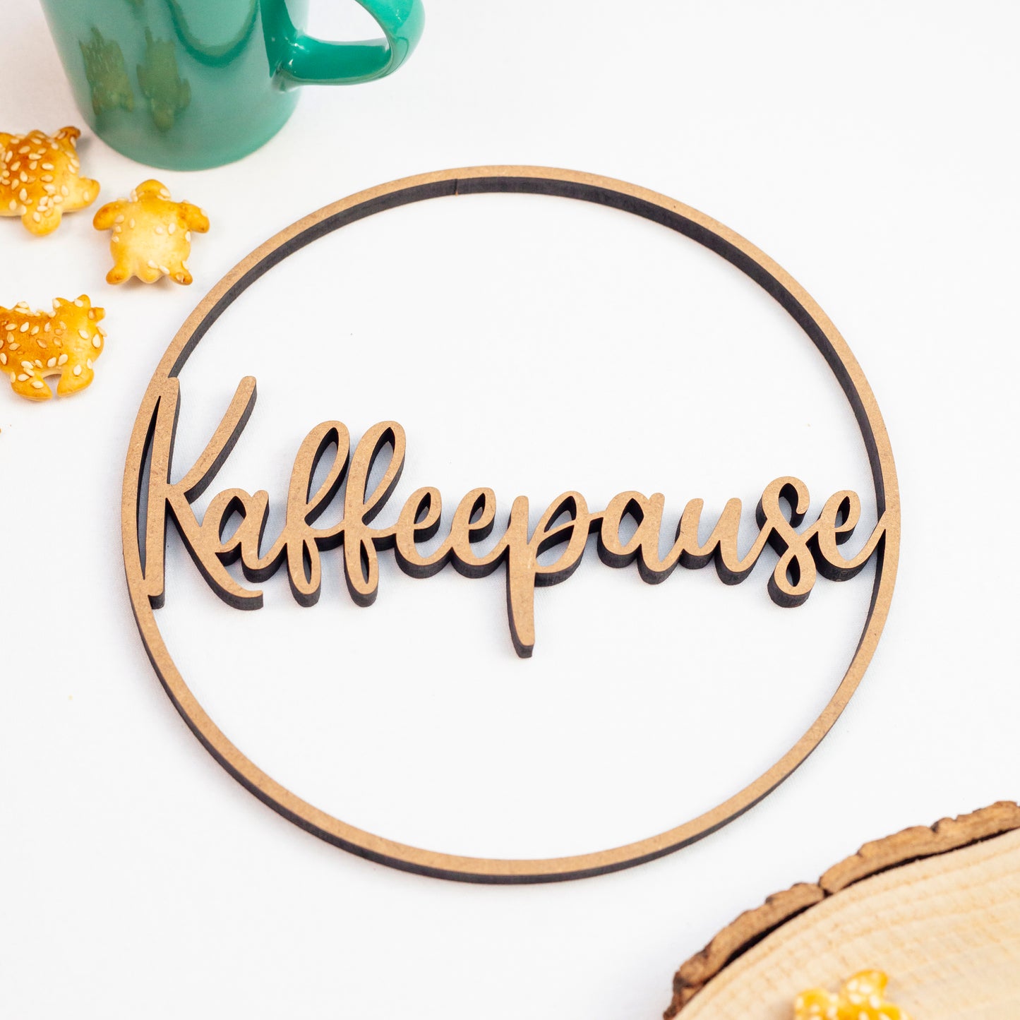 3D-Schriftzug "Kranz Kaffeepause" Wandkranz Türkranz Hoop