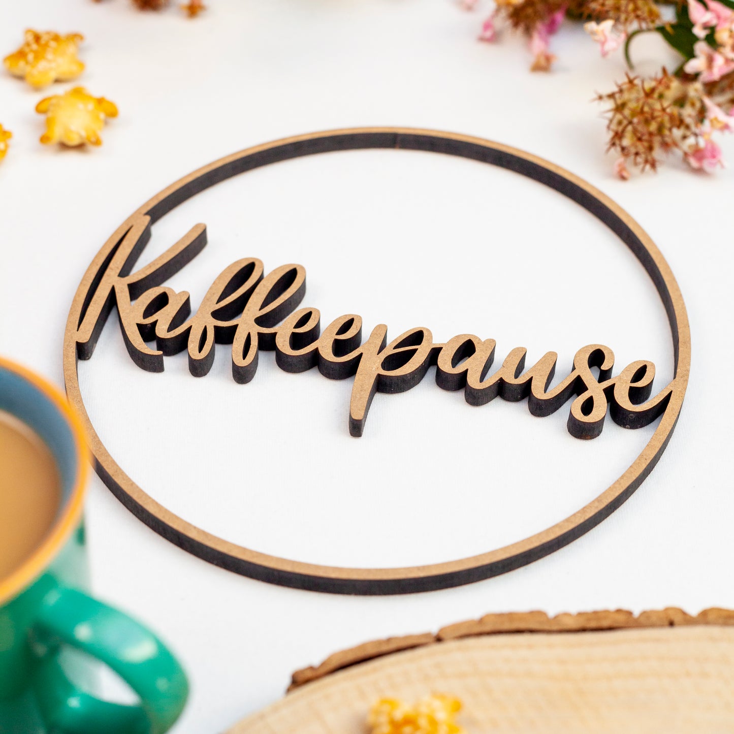 3D-Schriftzug "Kranz Kaffeepause" Wandkranz Türkranz Hoop