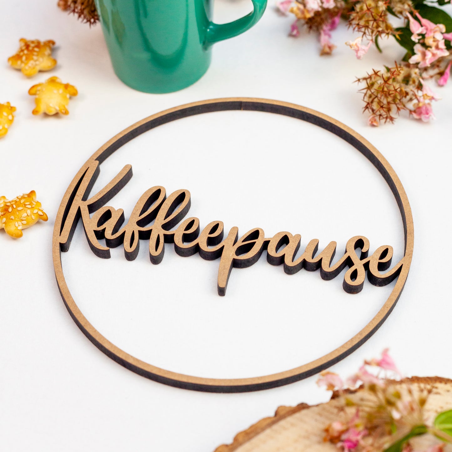 3D-Schriftzug "Kranz Kaffeepause" Wandkranz Türkranz Hoop