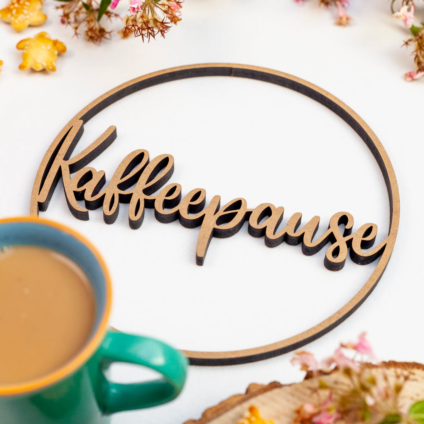 3D-Schriftzug "Kranz Kaffeepause" Wandkranz Türkranz Hoop