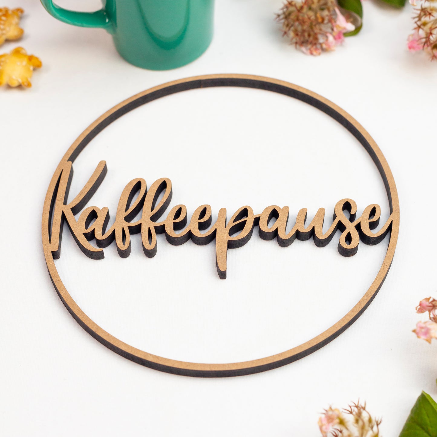 3D-Schriftzug "Kranz Kaffeepause" Wandkranz Türkranz Hoop