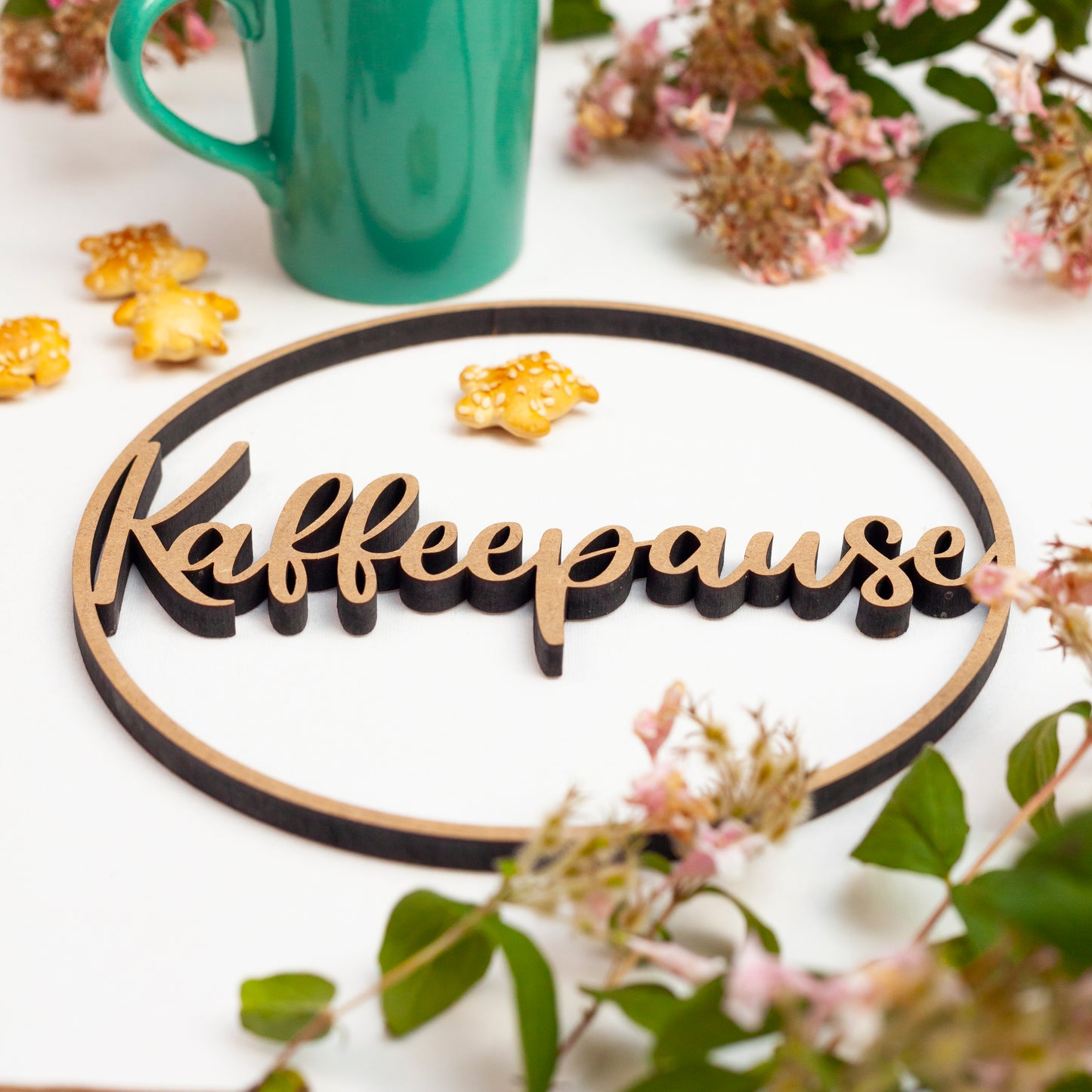 3D-Schriftzug "Kranz Kaffeepause" Wandkranz Türkranz Hoop