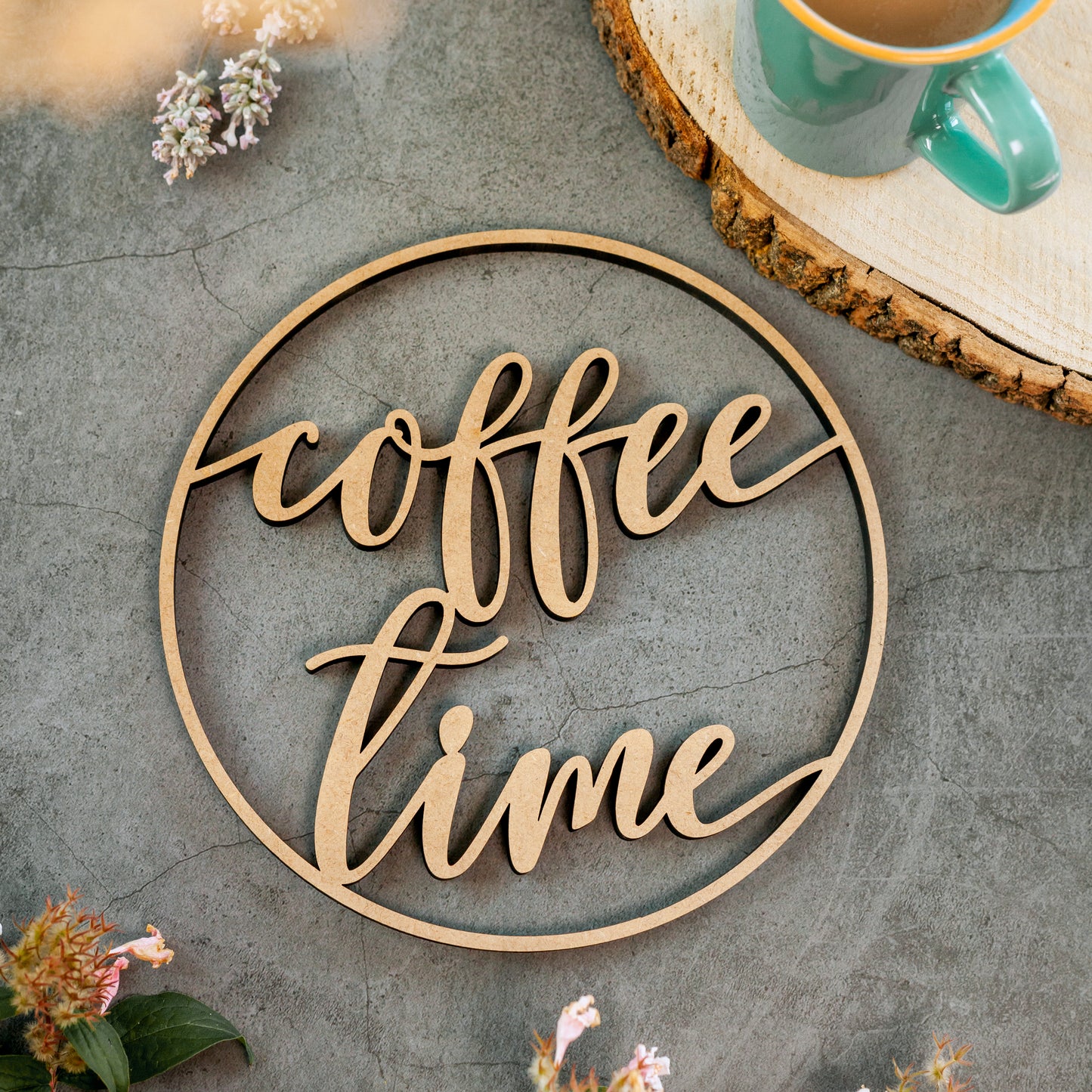 3D-Schriftzug "Kranz coffee time" Wandkranz Türkranz Hoop