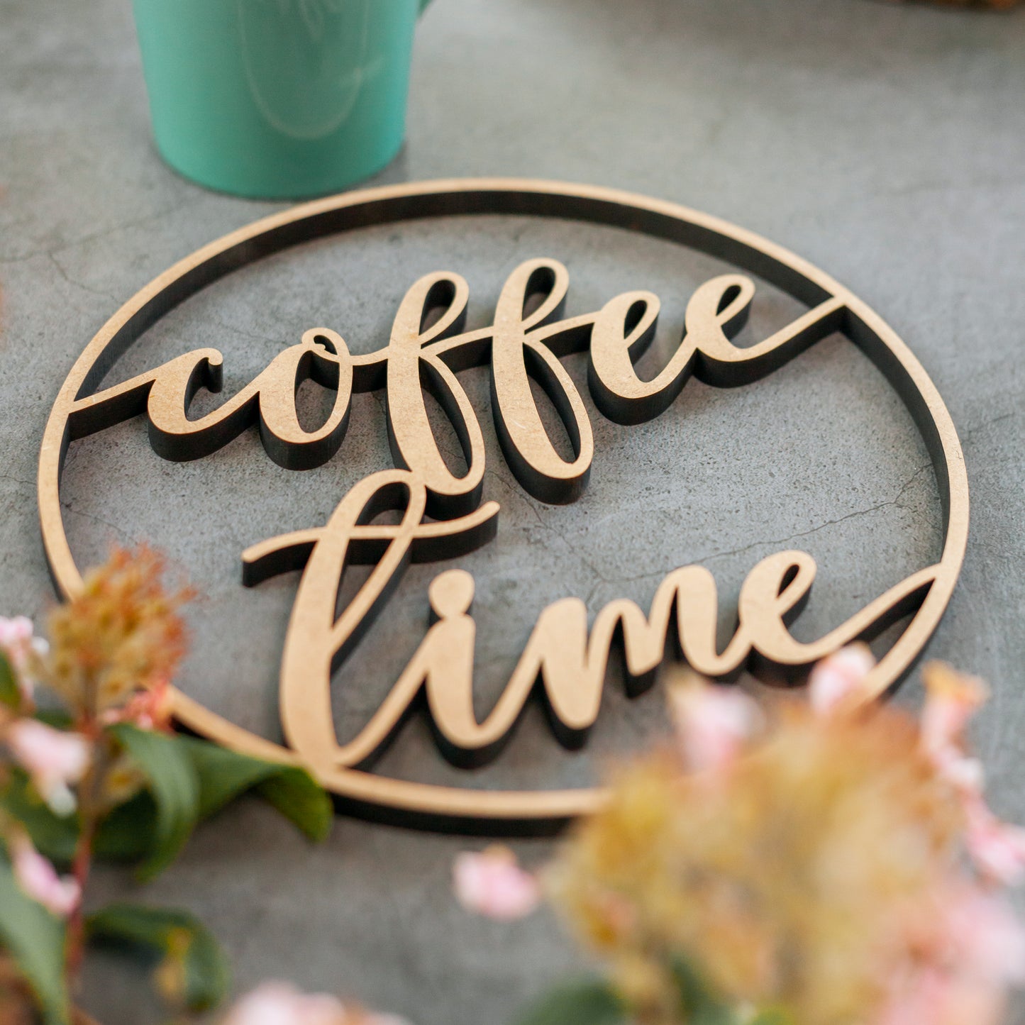 3D-Schriftzug "Kranz coffee time" Wandkranz Türkranz Hoop