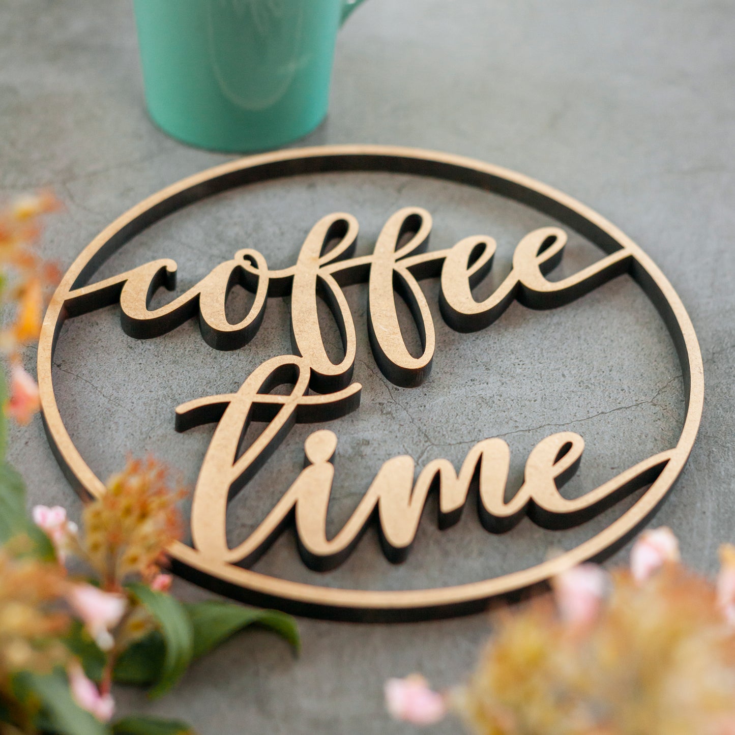 3D-Schriftzug "Kranz coffee time" Wandkranz Türkranz Hoop