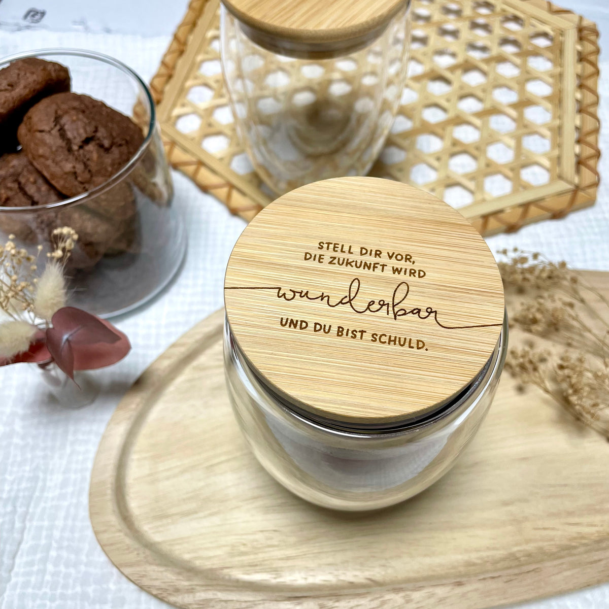 Thermobecher aus Glas Spruch wunderbar personalisiert – nord-kind Susann Moritz