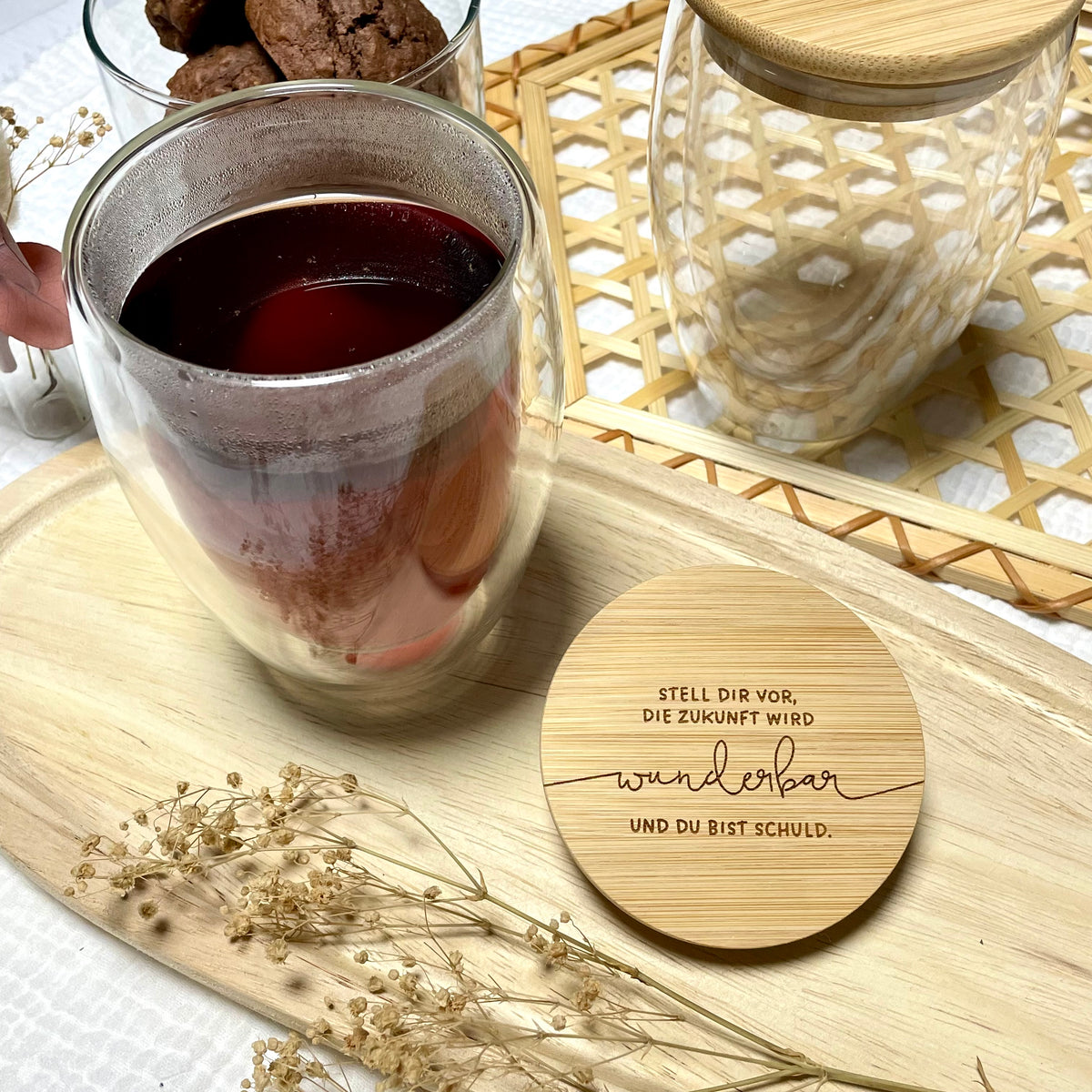 Thermobecher aus Glas Spruch wunderbar personalisiert – nord-kind Susann Moritz