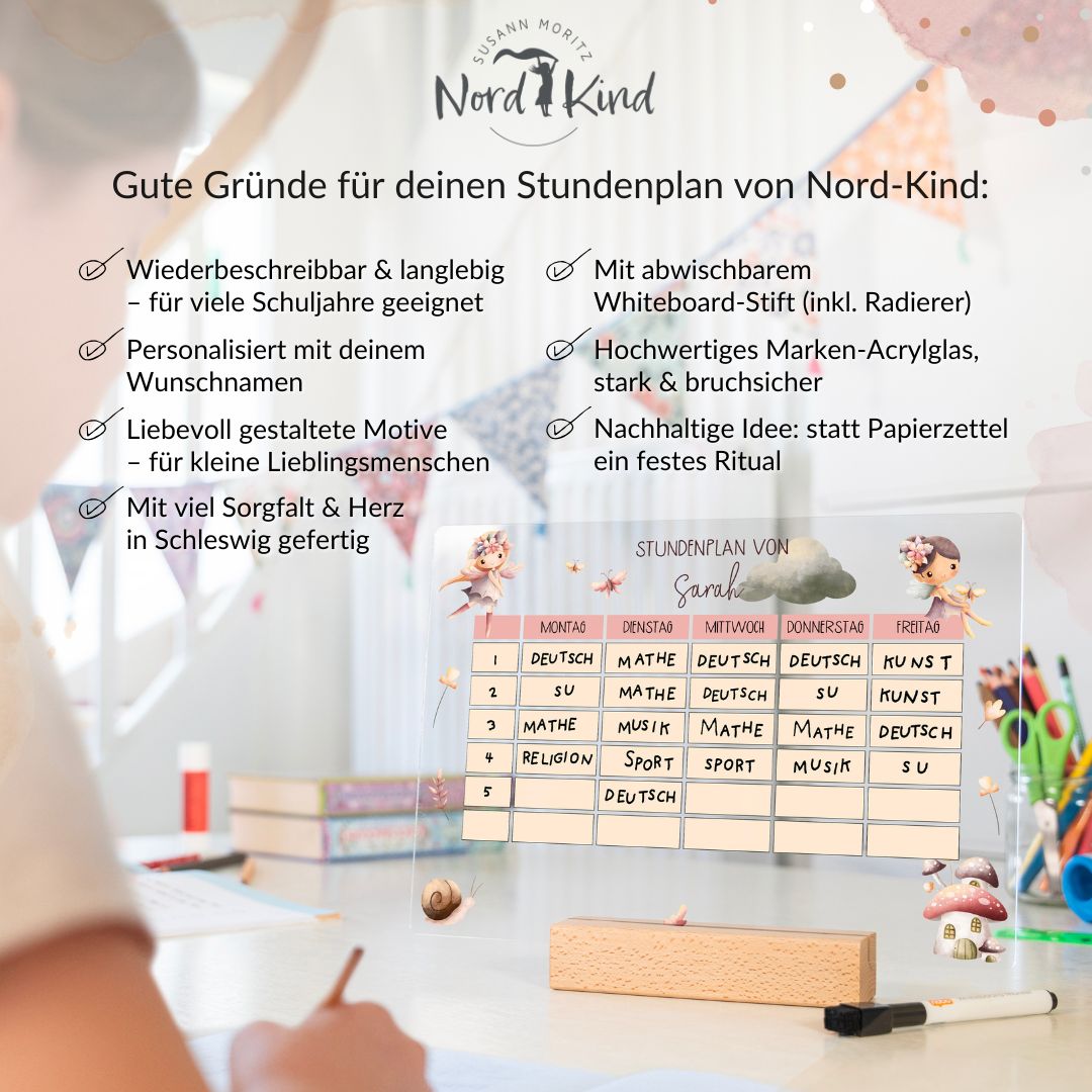 Stundenplan aus Acryl – personalisiert mit Namen (Fee 1)