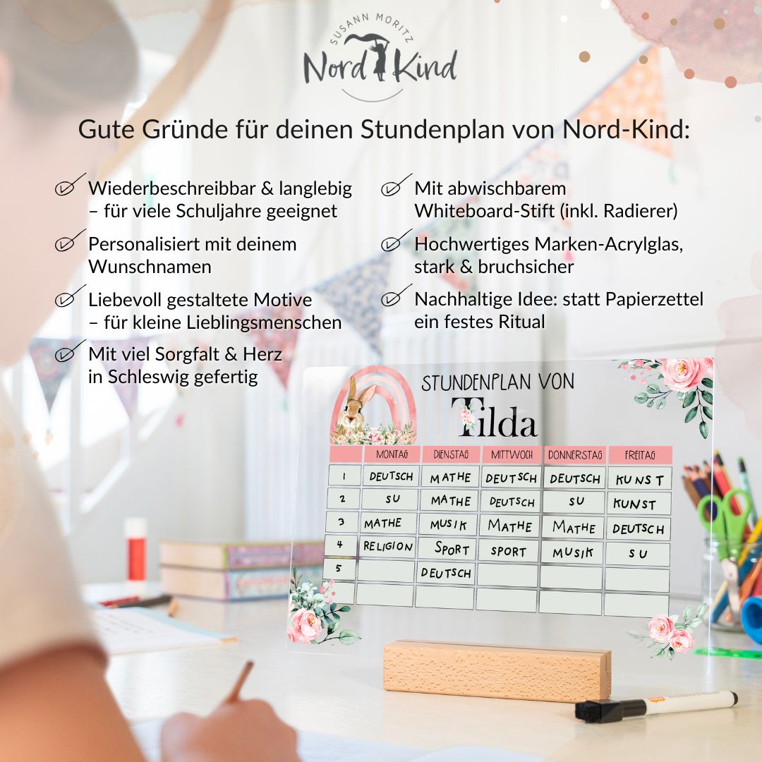 Stundenplan aus Acryl – personalisiert mit Namen (Regenbogen 2)