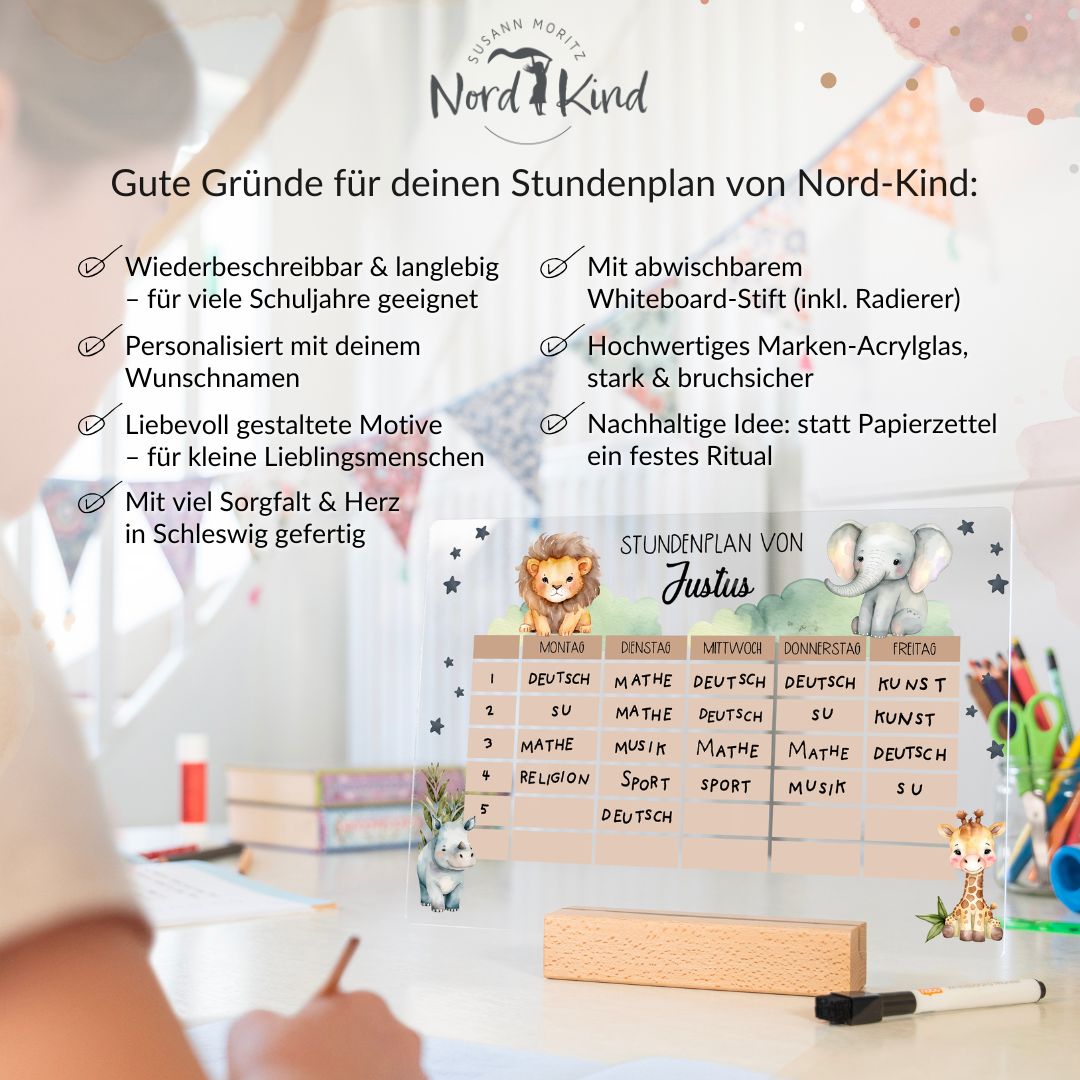 Stundenplan aus Acryl – personalisiert mit Namen (Safari)