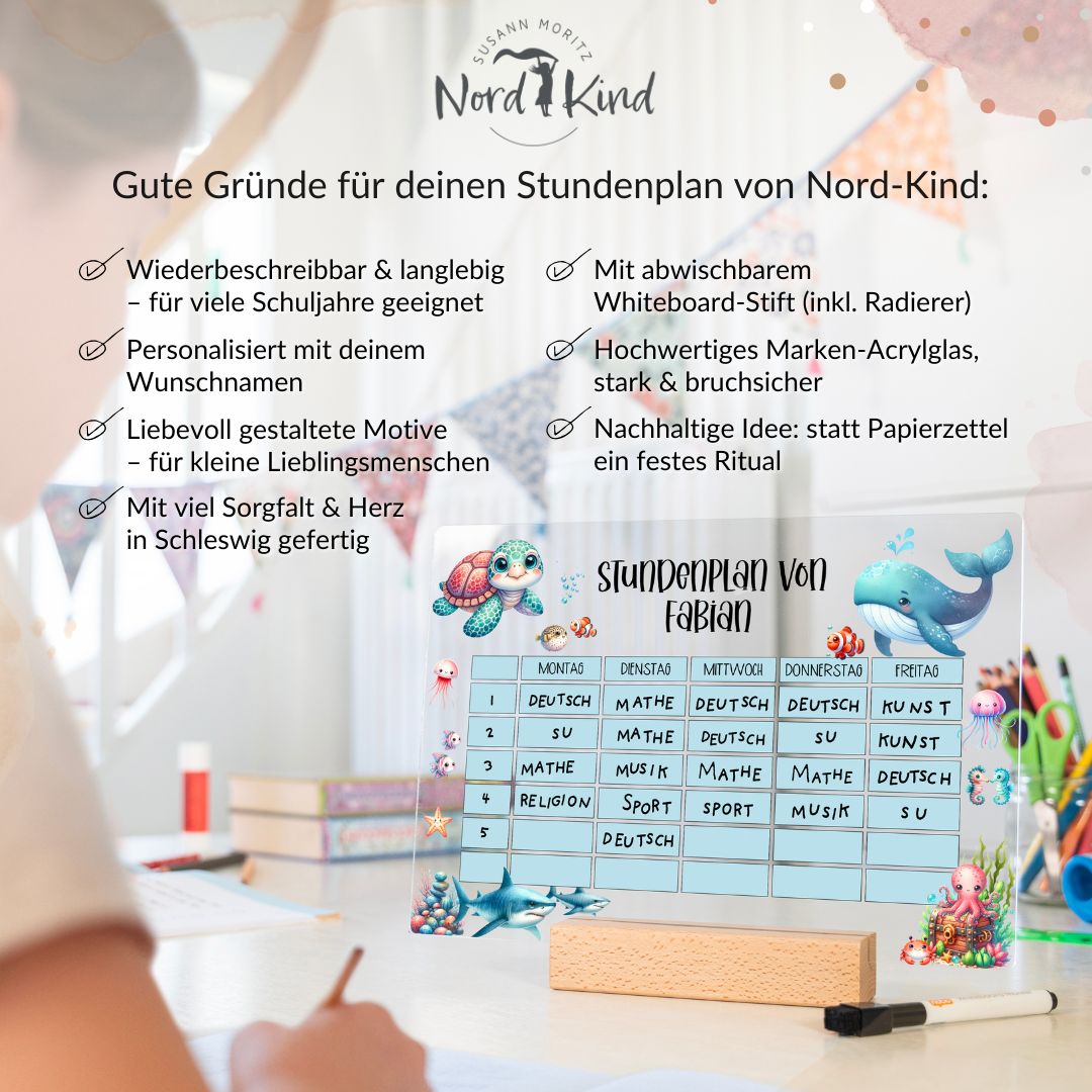 Stundenplan aus Acryl – personalisiert mit Namen (Unterwasserwelt 1)