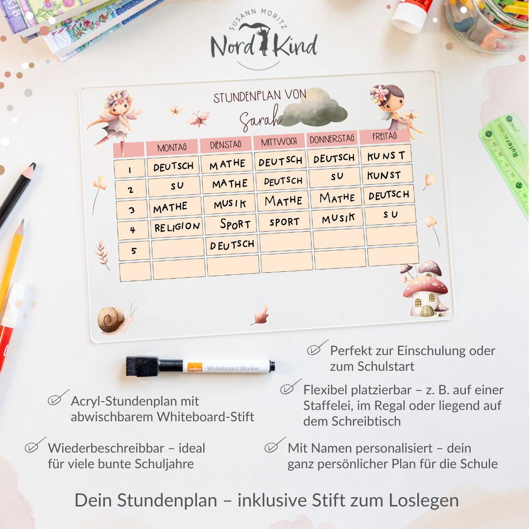 Stundenplan aus Acryl – personalisiert mit Namen (Fee 1)