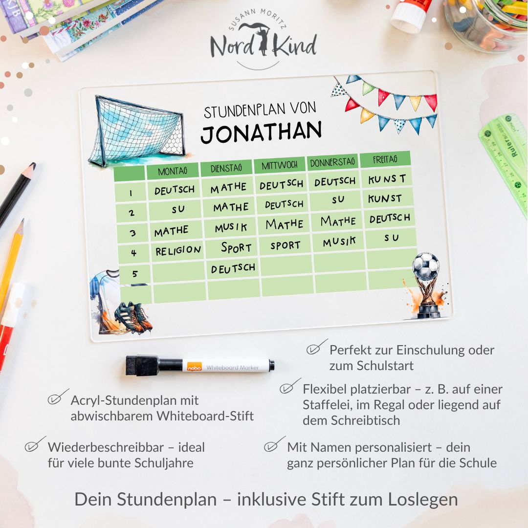 Stundenplan aus Acryl – personalisiert mit Namen (Fussball 1)