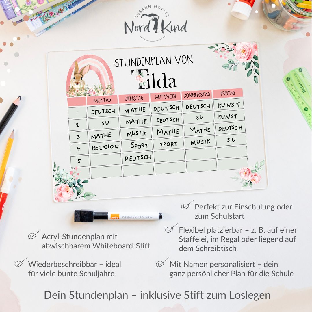 Stundenplan aus Acryl – personalisiert mit Namen (Regenbogen 2)