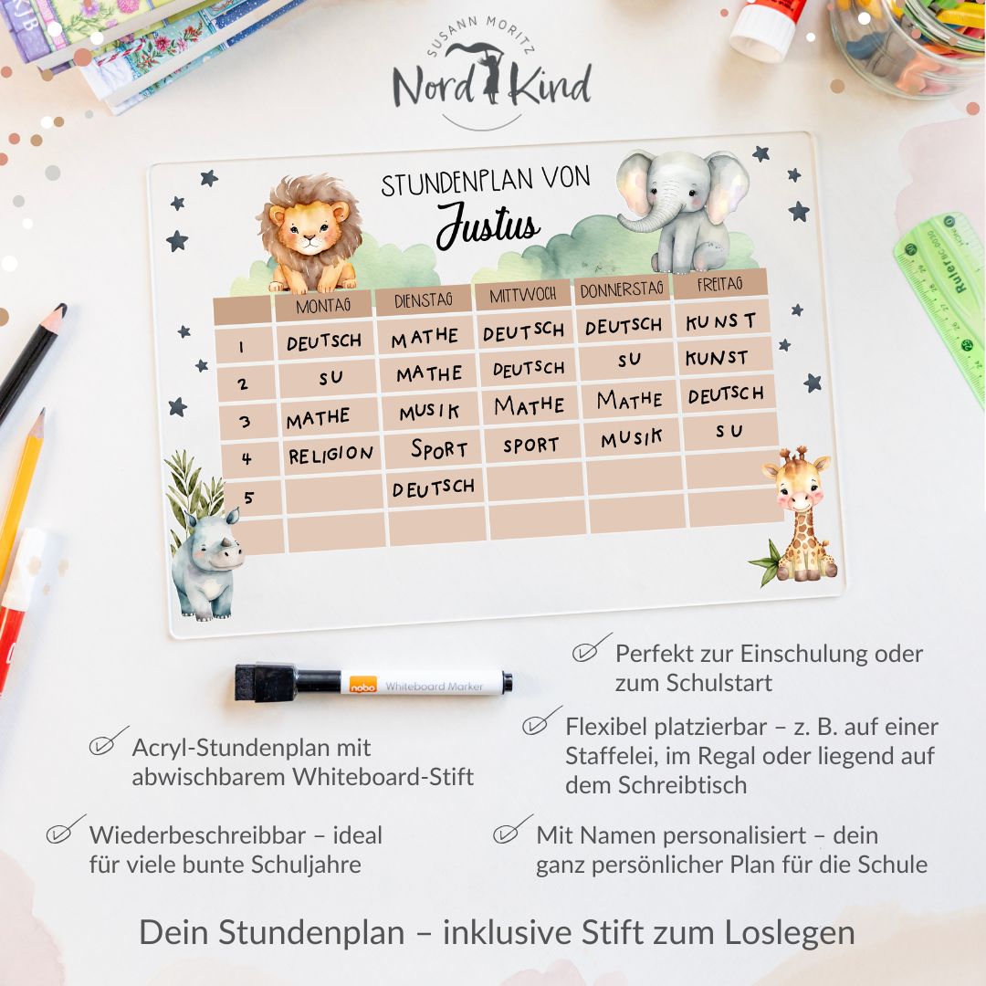 Stundenplan aus Acryl – personalisiert mit Namen (Safari)
