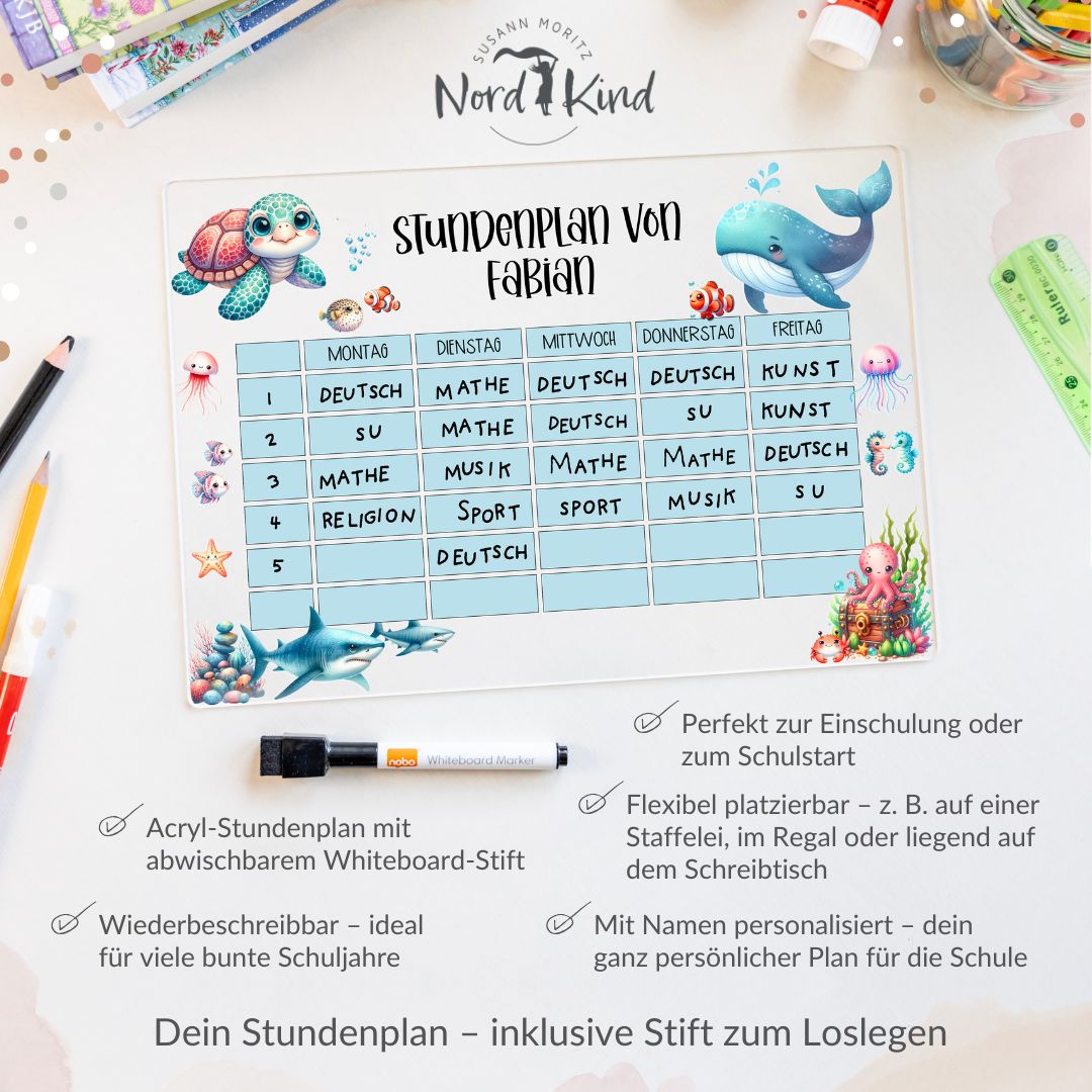 Stundenplan aus Acryl – personalisiert mit Namen (Unterwasserwelt 1)