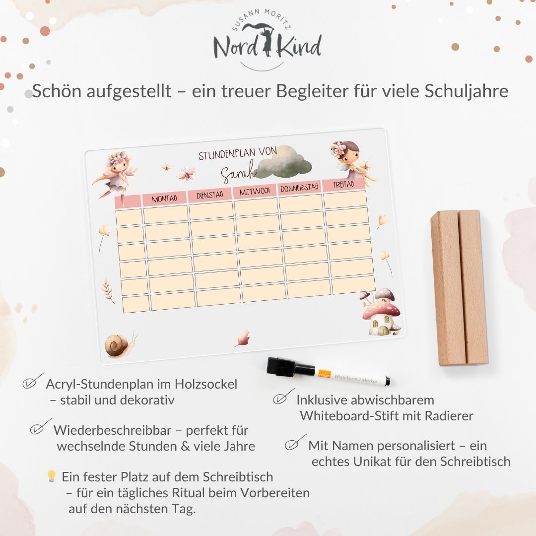 Stundenplan aus Acryl – personalisiert mit Namen (Fee 1)