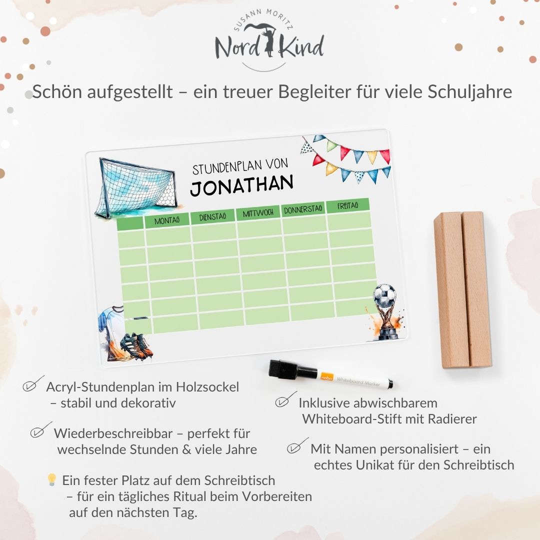 Stundenplan aus Acryl – personalisiert mit Namen (Fussball 1)