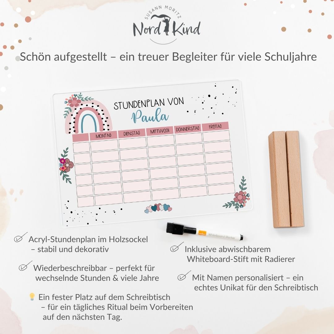 Stundenplan aus Acryl – personalisiert mit Namen (Regenbogen 1)