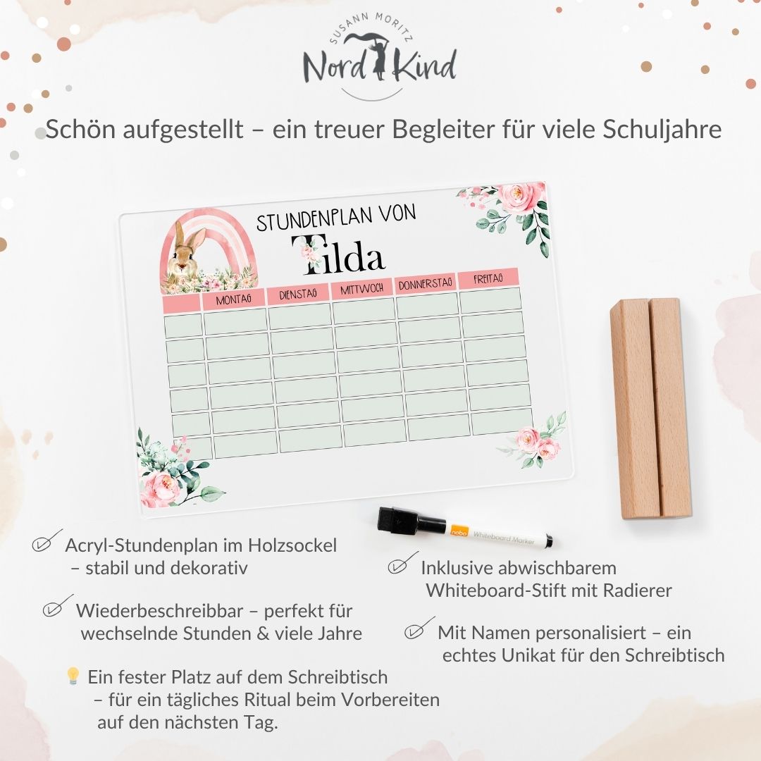 Stundenplan aus Acryl – personalisiert mit Namen (Regenbogen 2)