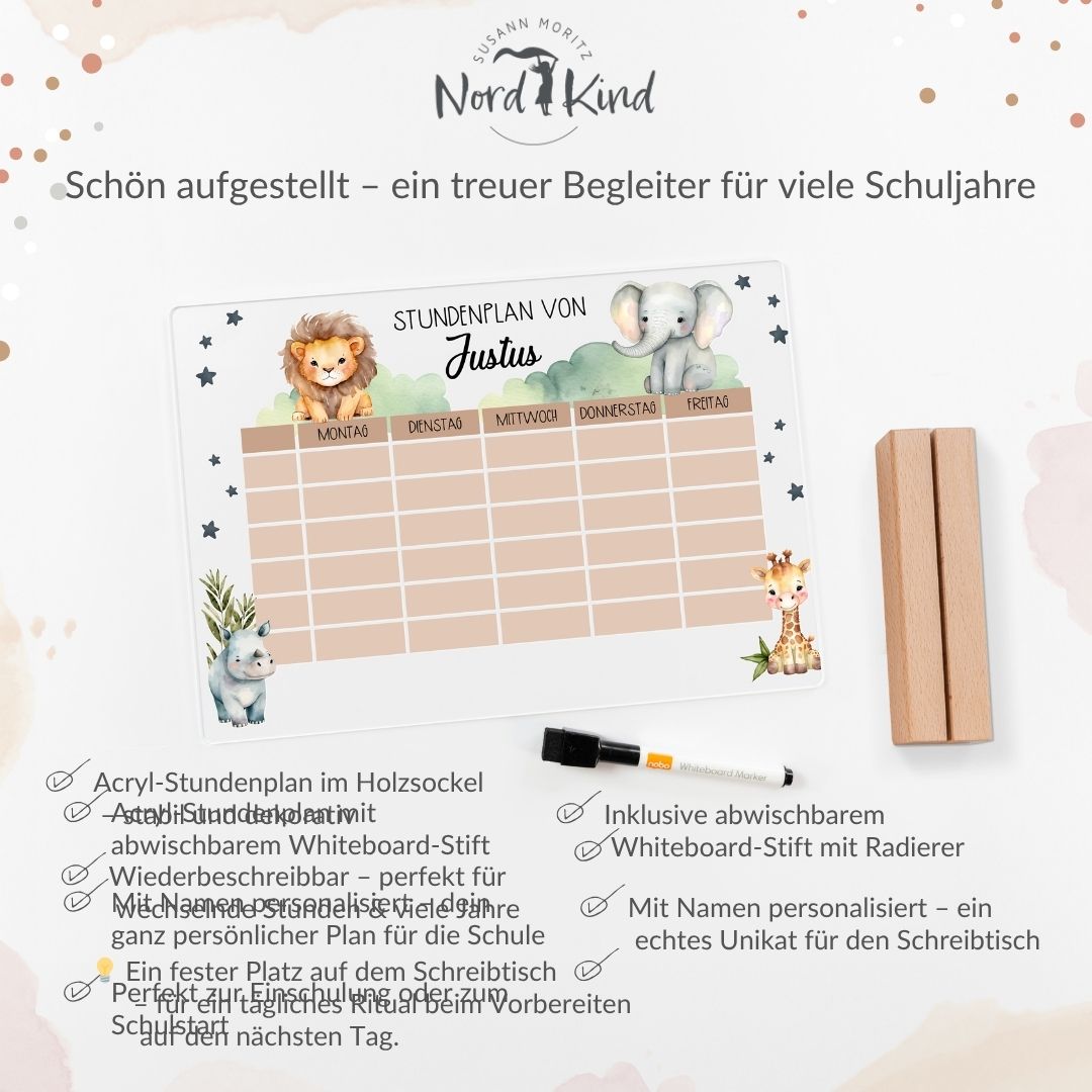 Stundenplan aus Acryl – personalisiert mit Namen (Safari)