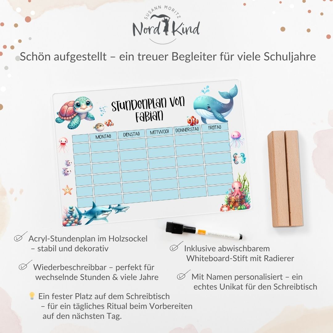 Stundenplan aus Acryl – personalisiert mit Namen (Unterwasserwelt 1)