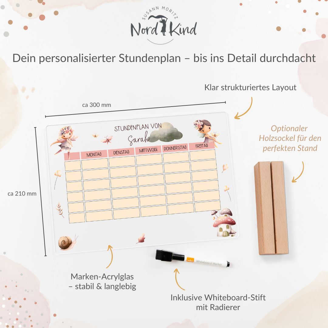 Stundenplan aus Acryl – personalisiert mit Namen (Fee 1)