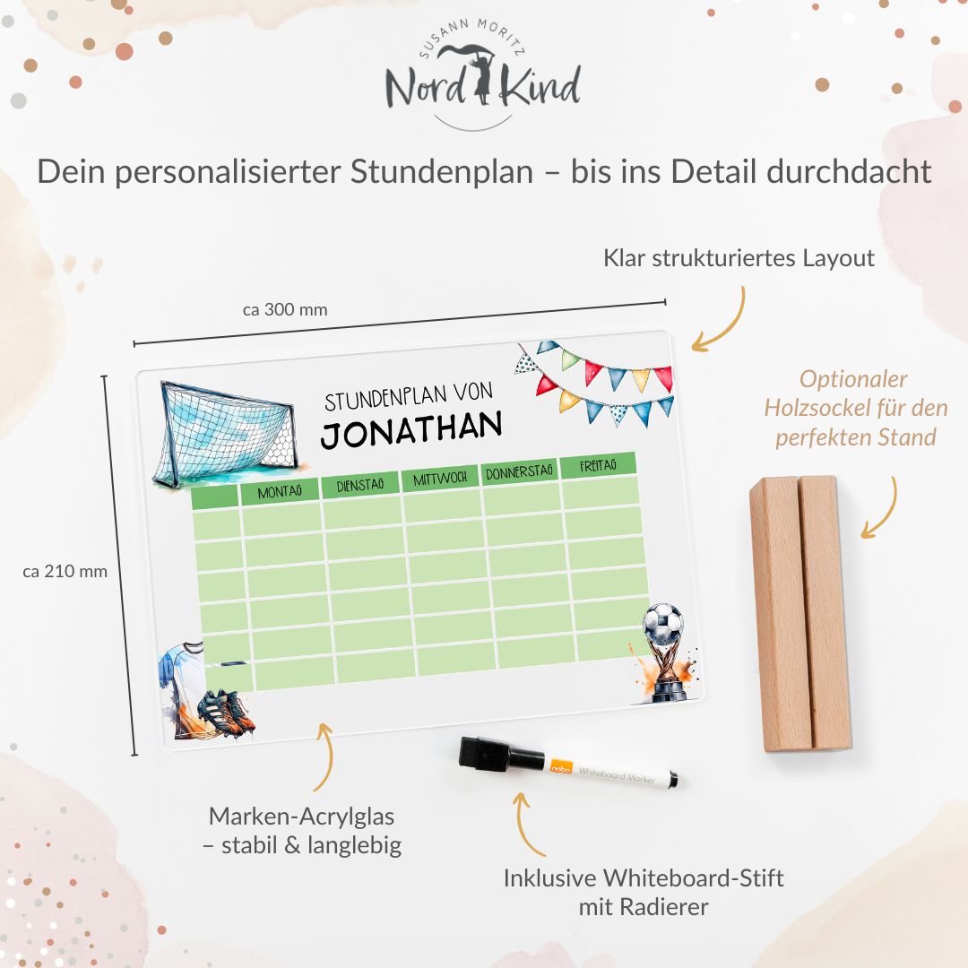 Stundenplan aus Acryl – personalisiert mit Namen (Fussball 1)