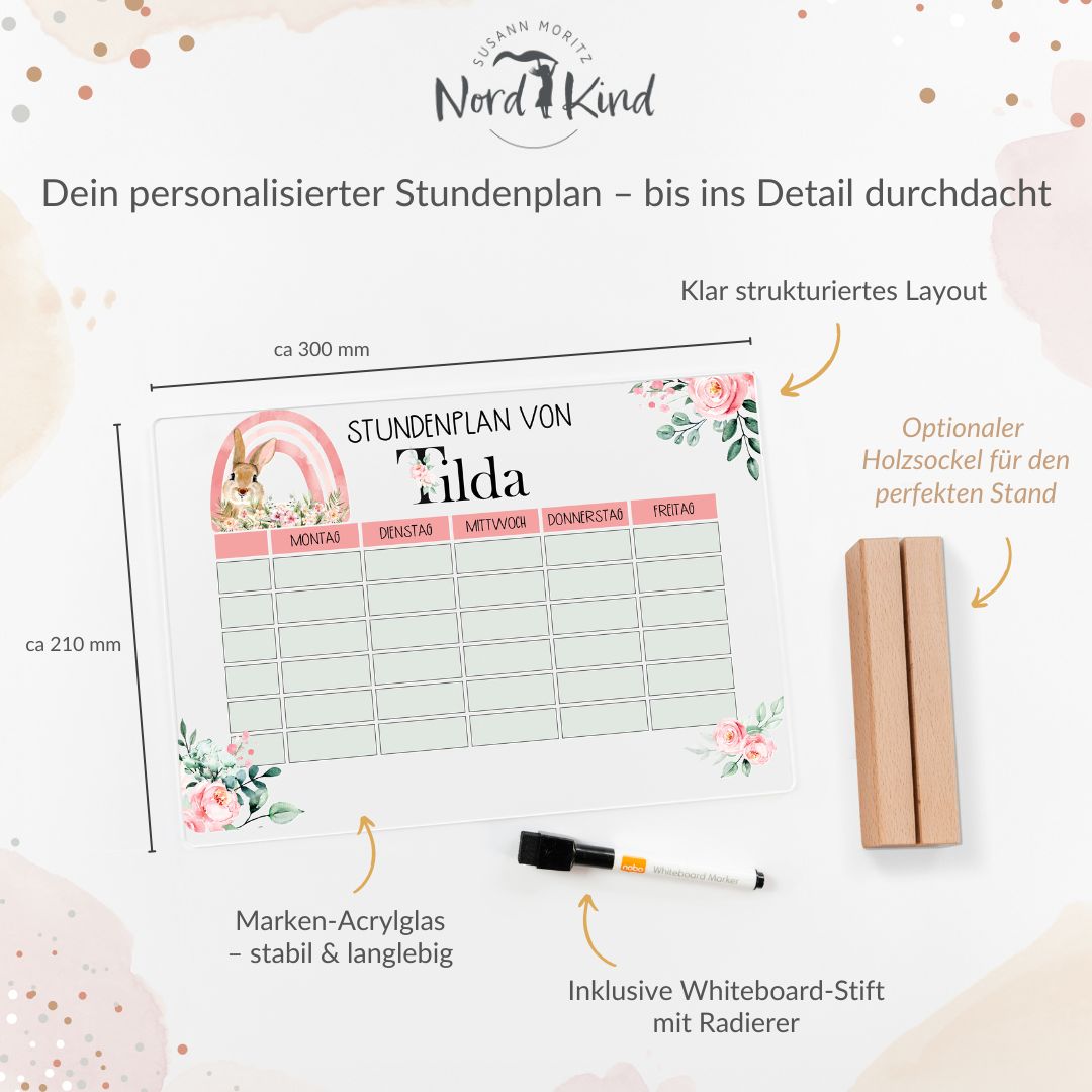 Stundenplan aus Acryl – personalisiert mit Namen (Regenbogen 2)