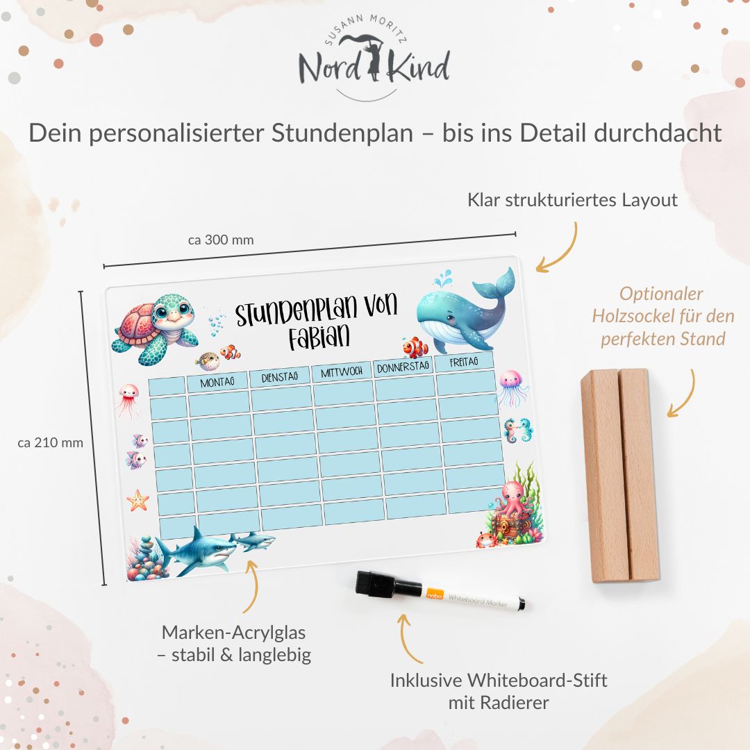 Stundenplan aus Acryl – personalisiert mit Namen (Unterwasserwelt 1)
