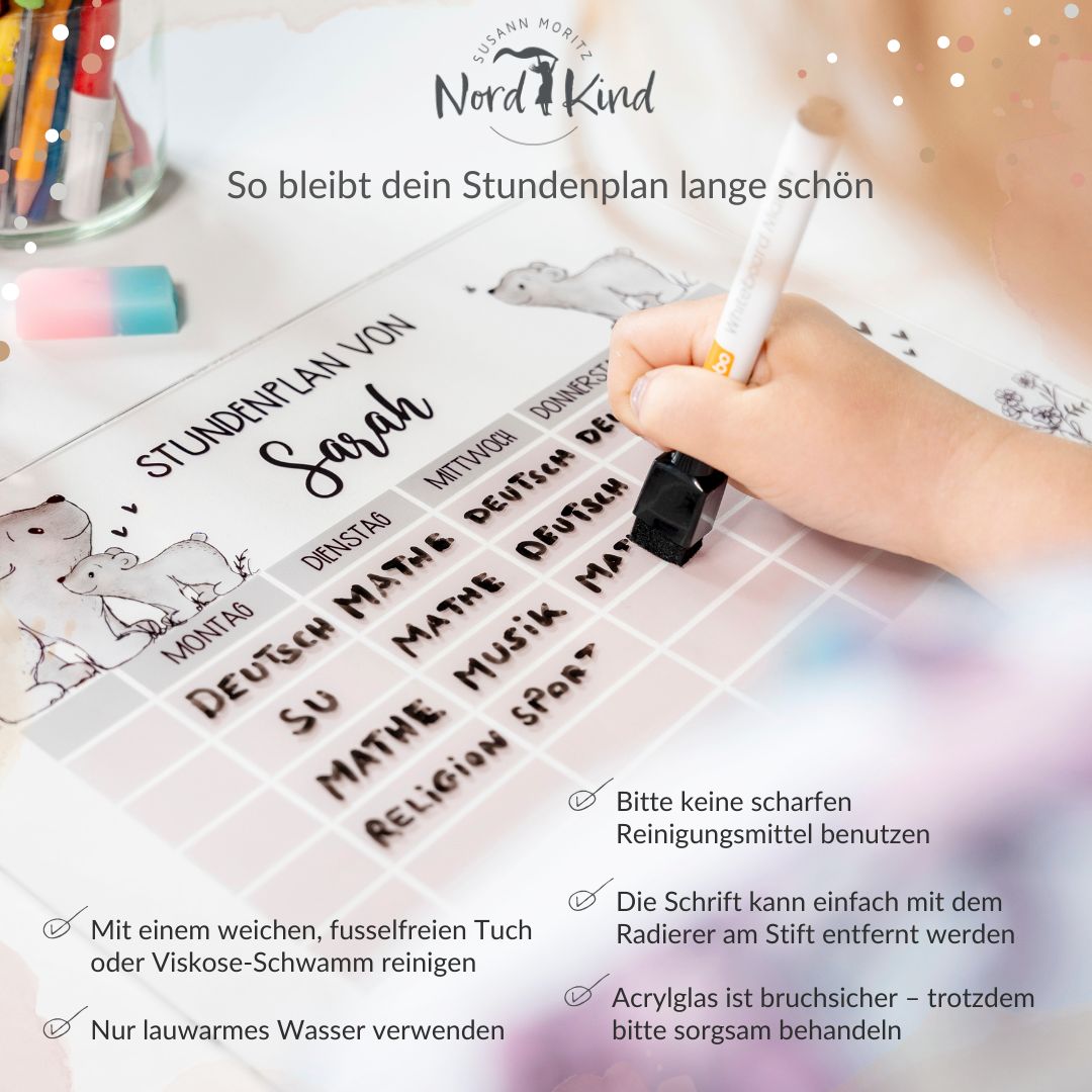 Stundenplan aus Acryl – personalisiert mit Namen (Regenbogen 1)