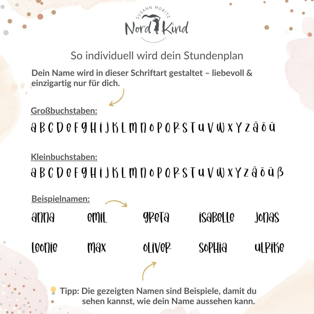 Stundenplan aus Acryl – personalisiert mit Namen (Unterwasserwelt 1)