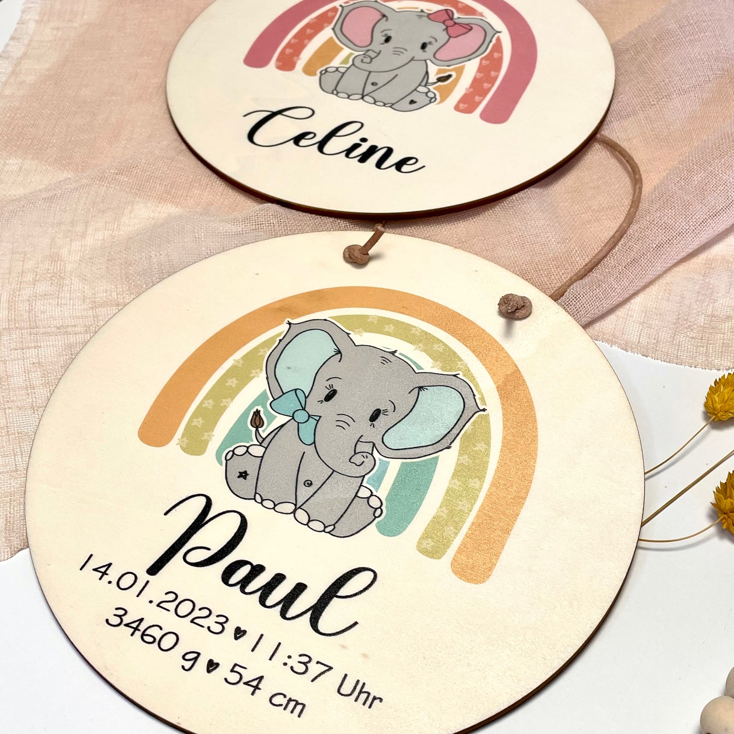 Namensschild Kinderzimmer Elefant Regenbogen Mädchen personalisiert
