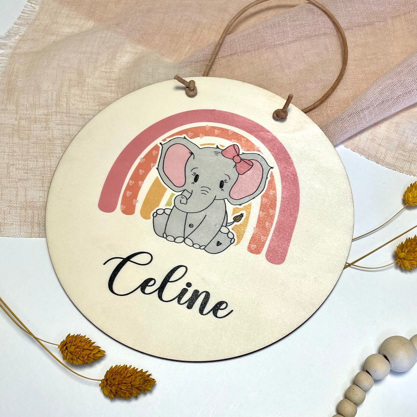 Namensschild Kinderzimmer Elefant Regenbogen Mädchen personalisiert