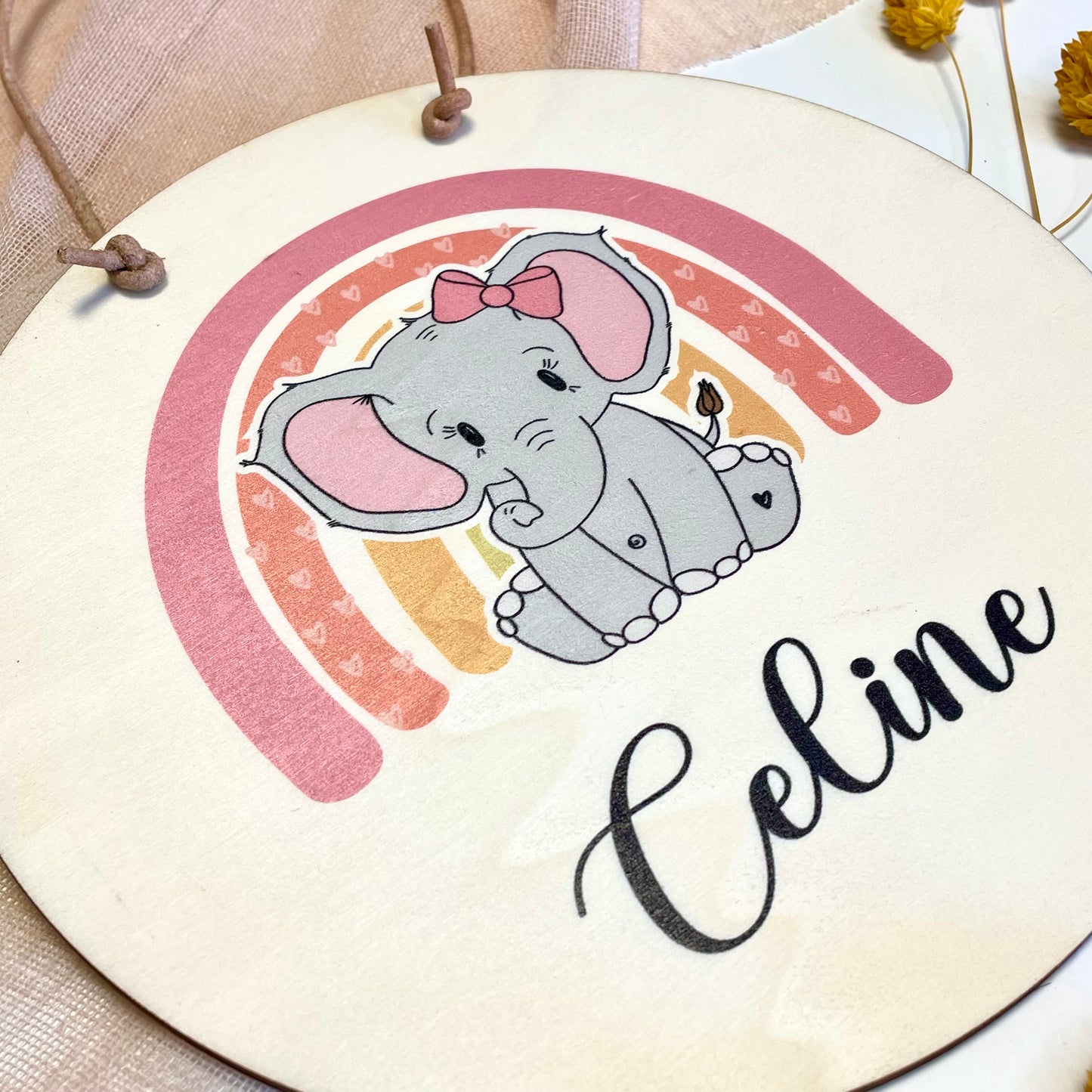 Namensschild Kinderzimmer Elefant Regenbogen Mädchen personalisiert