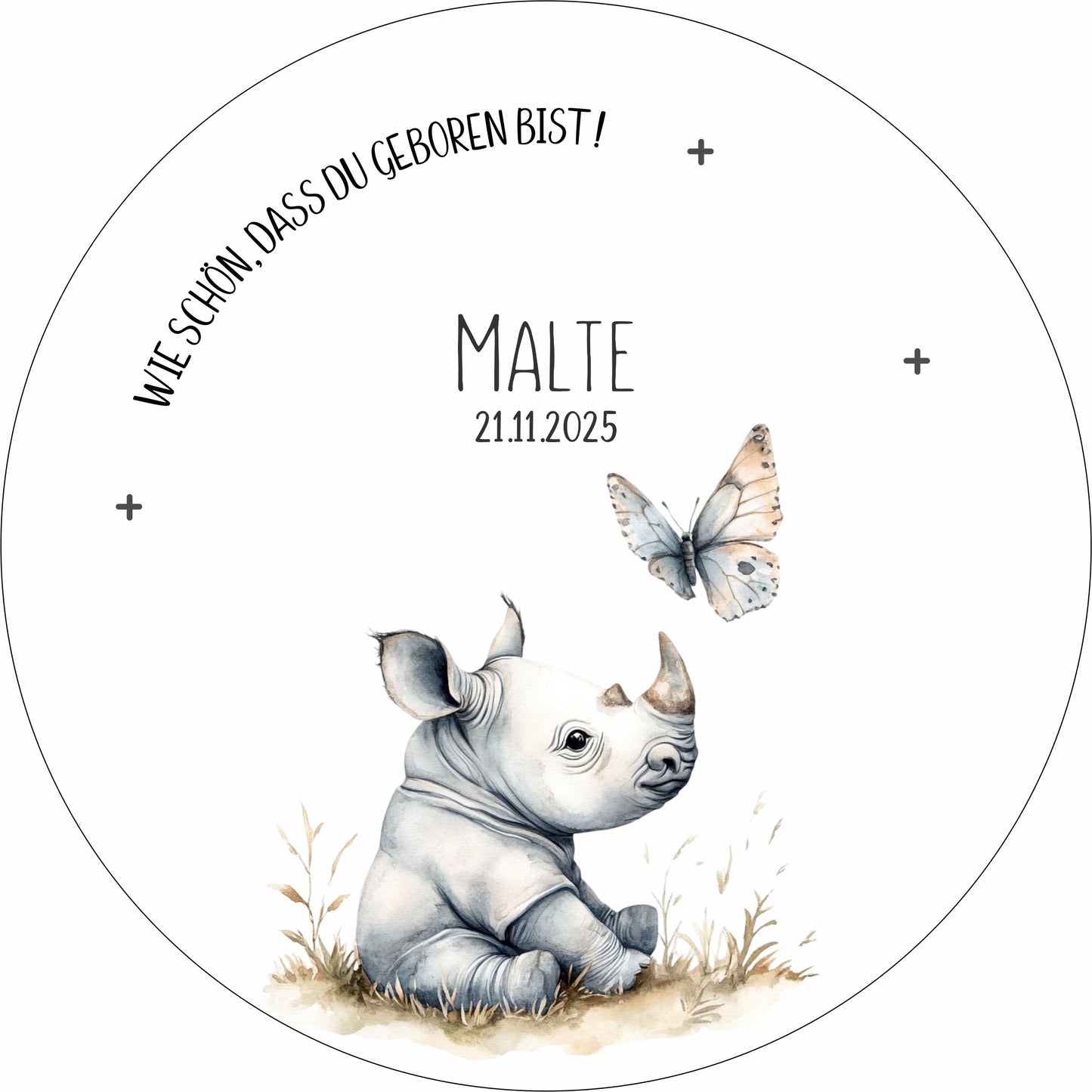 personalisierter Kerzenteller mit Kerze, Vase und Zahlen (Nashorn 2)