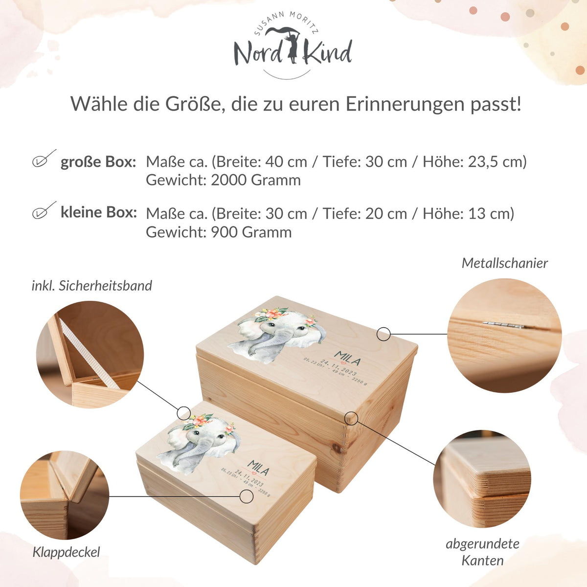 Erinnerungsbox aus Holz Motiv Elefant 1, Produktbild 10