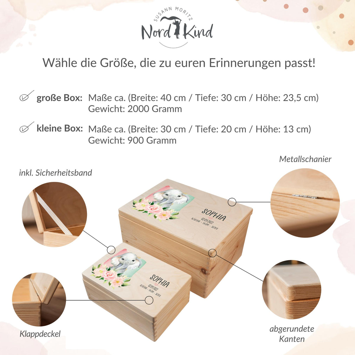 Erinnerungsbox aus Holz Motiv Elefant 2, Produktbild 10