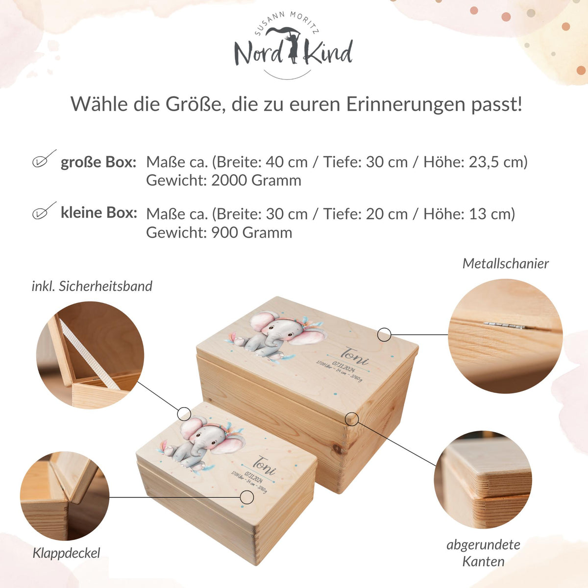 Erinnerungsbox aus Holz Motiv Elefant 4, Produktbild 10